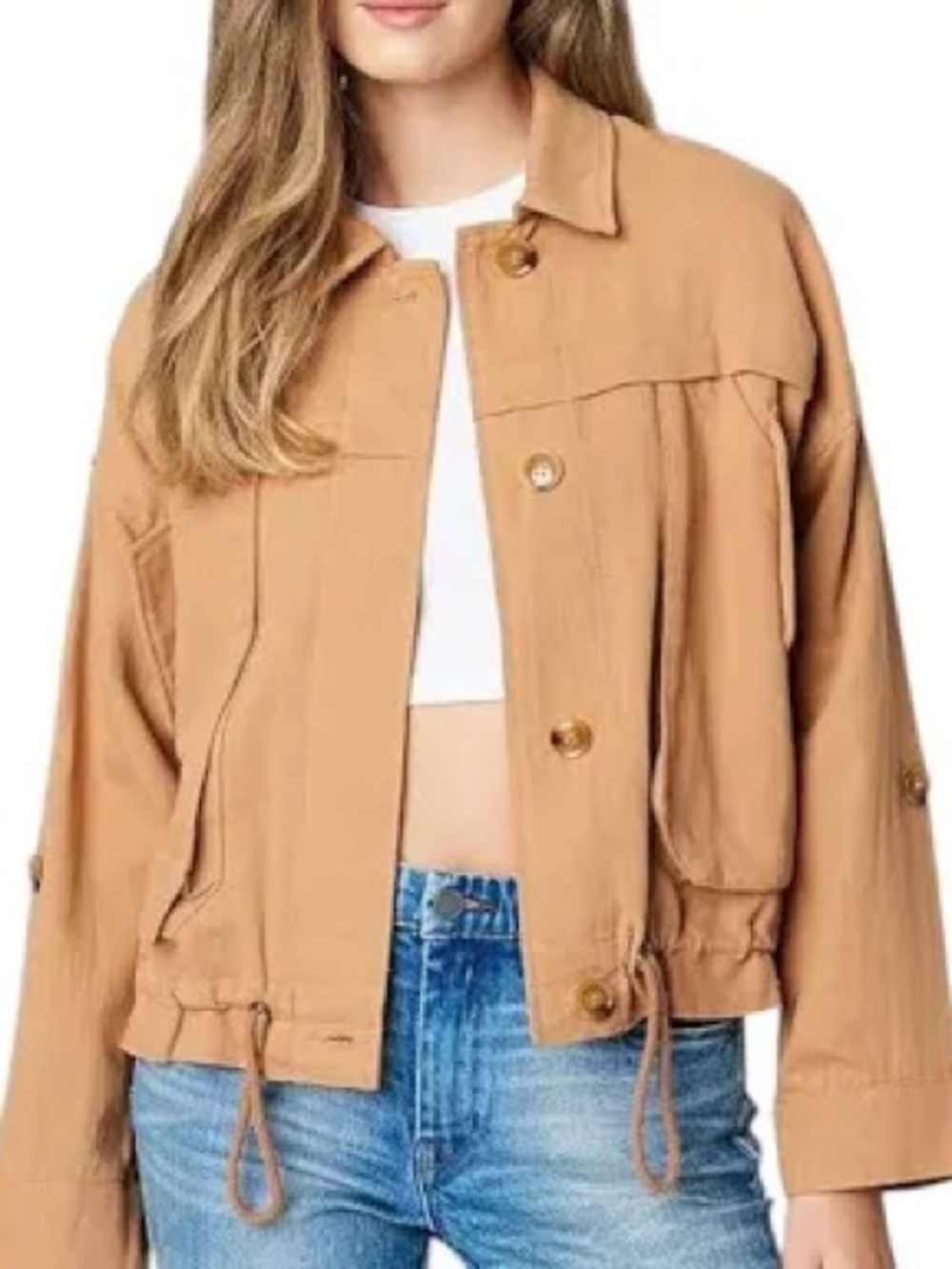 BLANKNYC Mustard Yellow Distressed Cotton Utility Jacket Size S